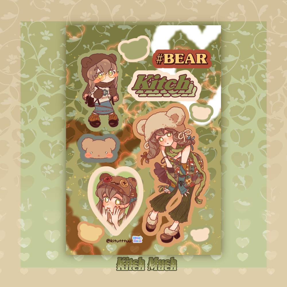 [KM05] Kitch Much 'Hip Hip!' Sticker Sheet (options) - K:DULT FACTORY_KM05S2 - Bear_korean_sticker_stationery