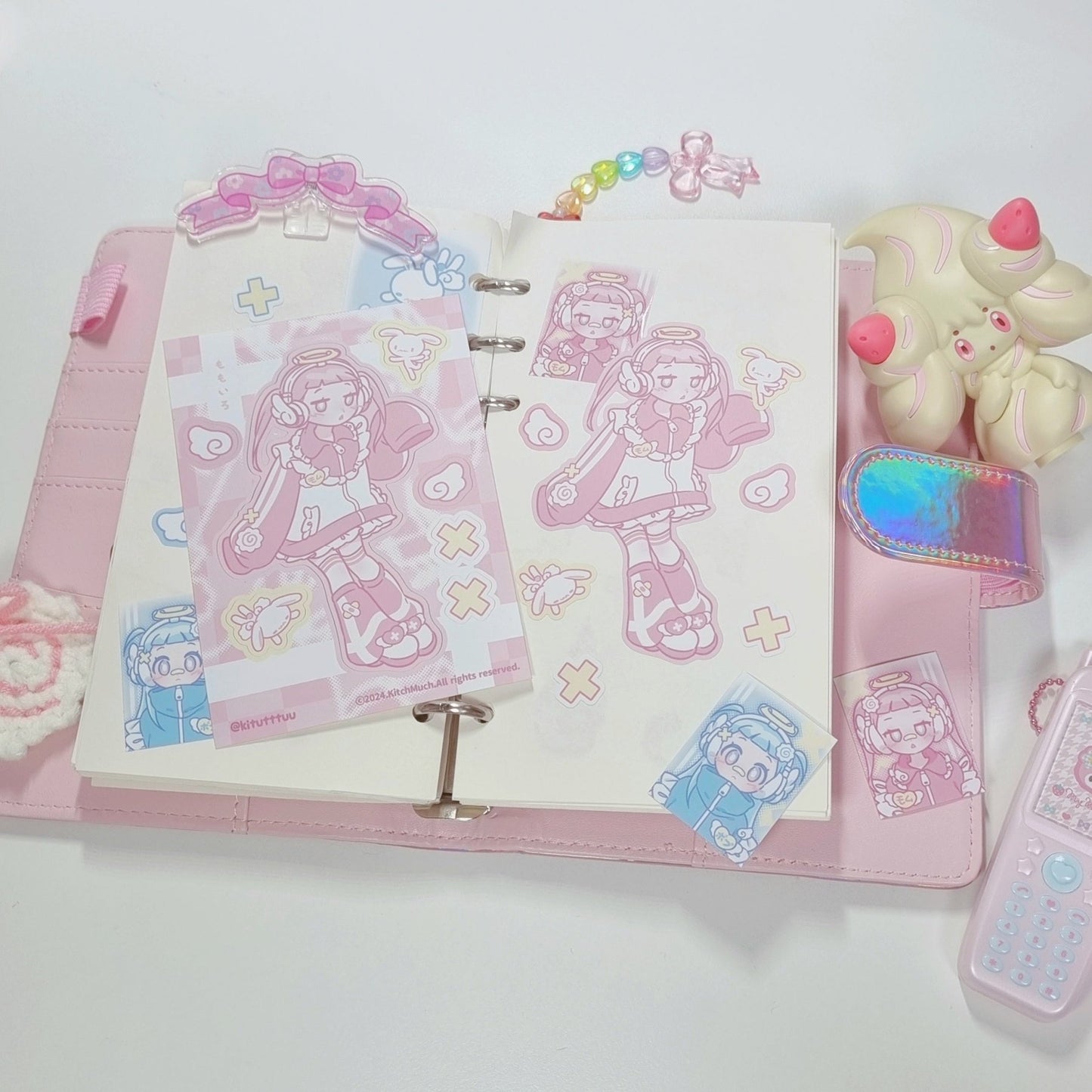 [KM12] Kitch Much 'Momoiro/Mizuiro Angel' Sticker Sheet (options) - K:DULT FACTORY_KM12S1 - Momu (Pink)_korean_sticker_stationery