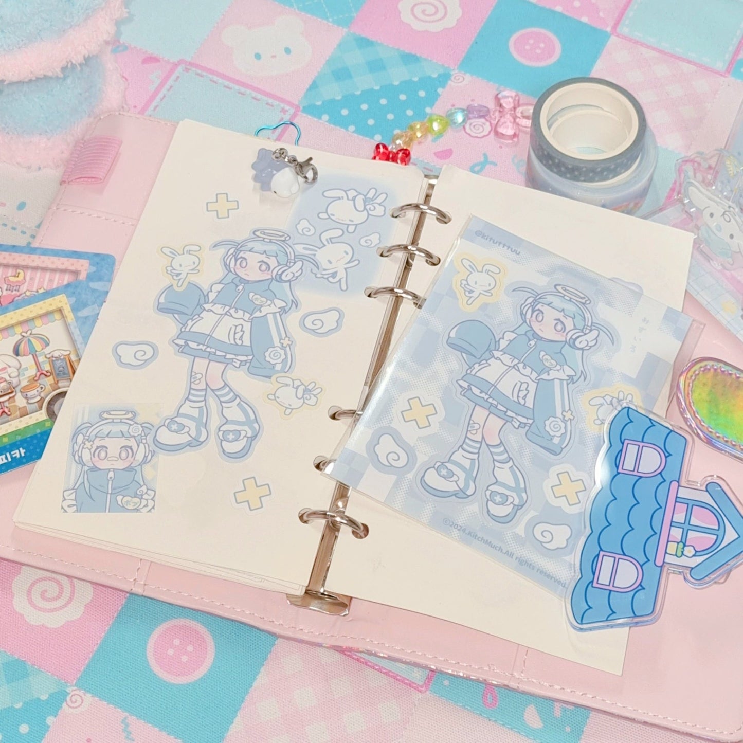 [KM12] Kitch Much 'Momoiro/Mizuiro Angel' Sticker Sheet (options) - K:DULT FACTORY_KM12S2 - Popu (Blue)_korean_sticker_stationery