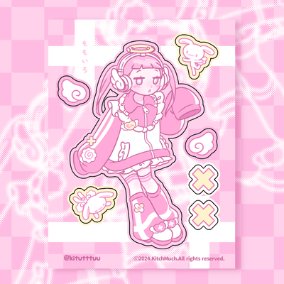 [KM12] Kitch Much 'Momoiro/Mizuiro Angel' Sticker Sheet (options) - K:DULT FACTORY_KM12S1 - Momu (Pink)_korean_sticker_stationery