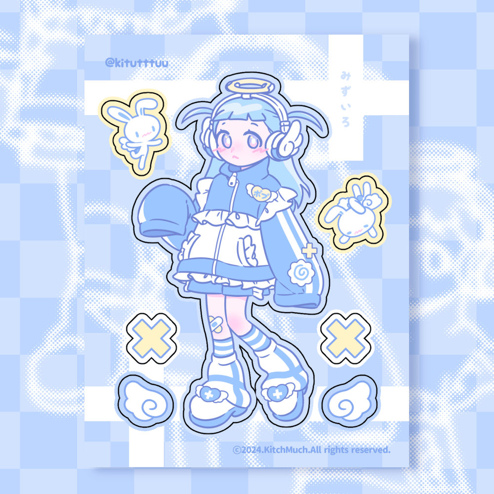 [KM12] Kitch Much 'Momoiro/Mizuiro Angel' Sticker Sheet (options) - K:DULT FACTORY_KM12S2 - Popu (Blue)_korean_sticker_stationery