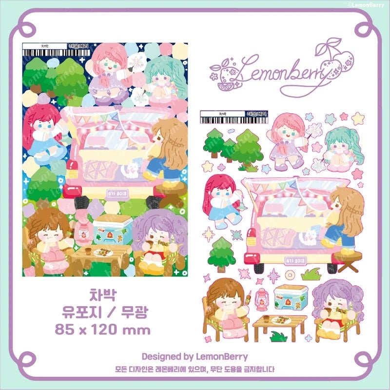 [LB13] Lemonberry Car Camping Night Sticker Sheet - Lemonberry__korean_sticker_stationery