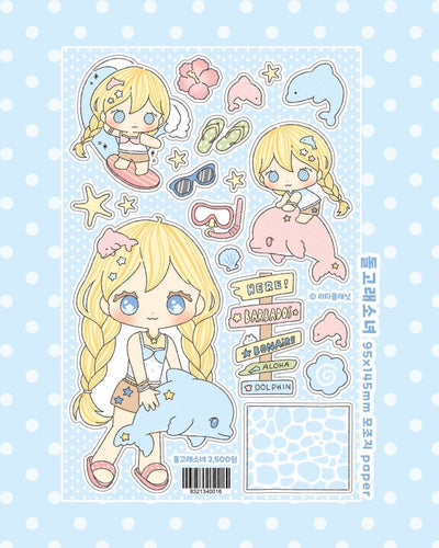 [LT161] NEW Lita Planet Girl Sticker Sheet (options) -Lita Planet_LT161S1 - Dolphin Girl_korean_sticker_stationery