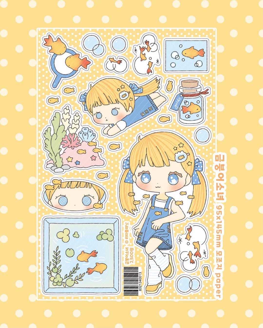 [LT161] NEW Lita Planet Girl Sticker Sheet (options) -Lita Planet_LT161S3 - Goldfish Girl_korean_sticker_stationery
