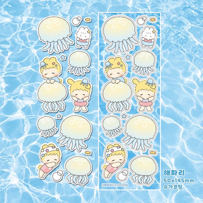 [LT162] NEW Lita Planet Jellyfish Sugar Glitter Sticker Sheet -Lita Planet__korean_sticker_stationery