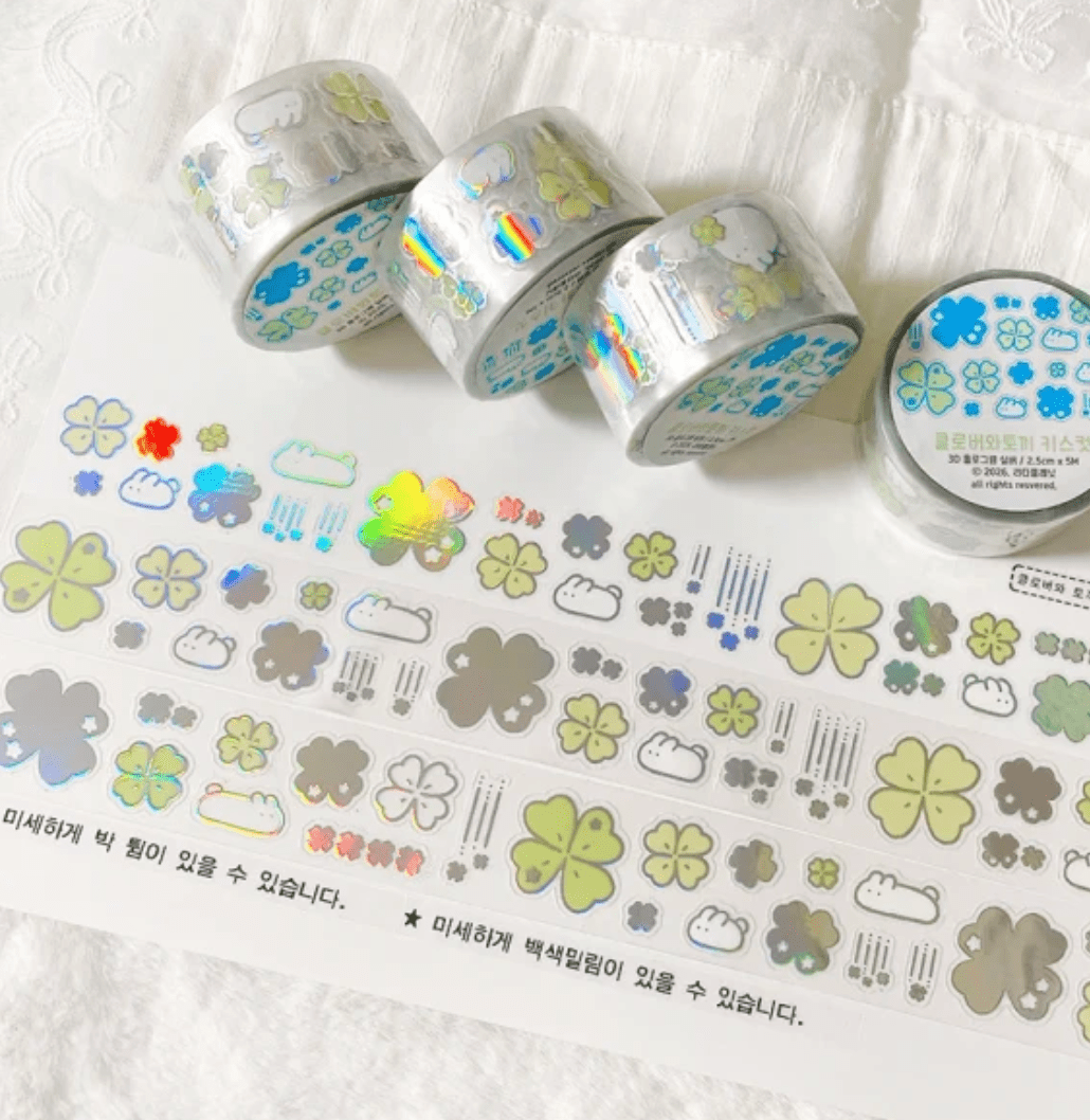 [LT167] NEW Lita Planet 'Clover and Bunny' Kisscut Masking Tape 2.5cm x 5m -Lita Planet__korean_sticker_stationery