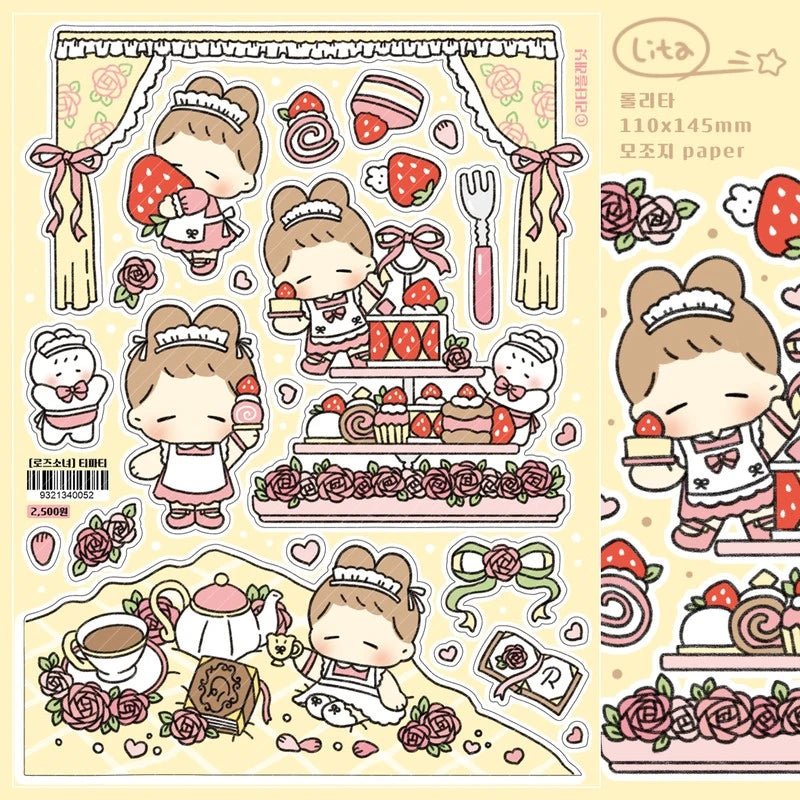 [LT27] Lita Planet Rose Girl Sticker Pack - Lita Planet_LT27S4 - Tea Party_korean_sticker_stationery