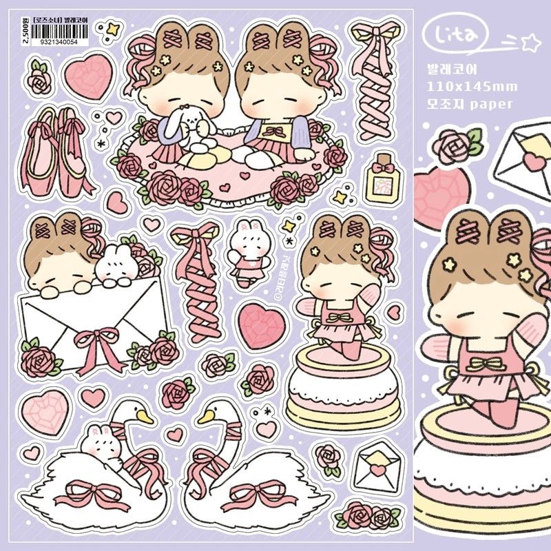[LT27] Lita Planet Rose Girl Sticker Pack - Lita Planet_LT27S2 - Ballet Core_korean_sticker_stationery