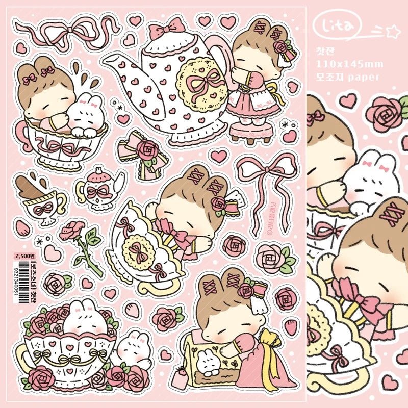 [LT27] Lita Planet Rose Girl Sticker Pack - Lita Planet_LT27S1 - Tea Pot_korean_sticker_stationery
