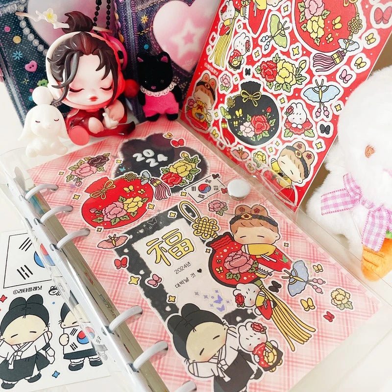 [LT30] Lita Planet New Year Flower Sticker Pack (Singles Only) - Lita Planet_LT30S1 - Lucky Bag (Red)_korean_sticker_stationery