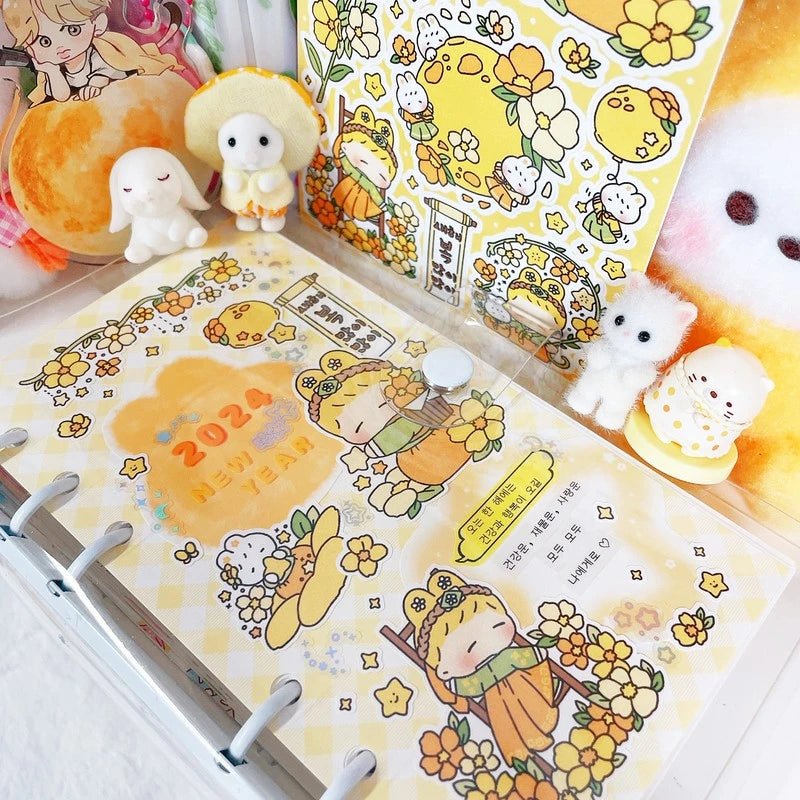 [LT30] Lita Planet New Year Flower Sticker Pack (Singles Only) - Lita Planet_LT30S3 - Moon Viewing (Yellow)_korean_sticker_stationery