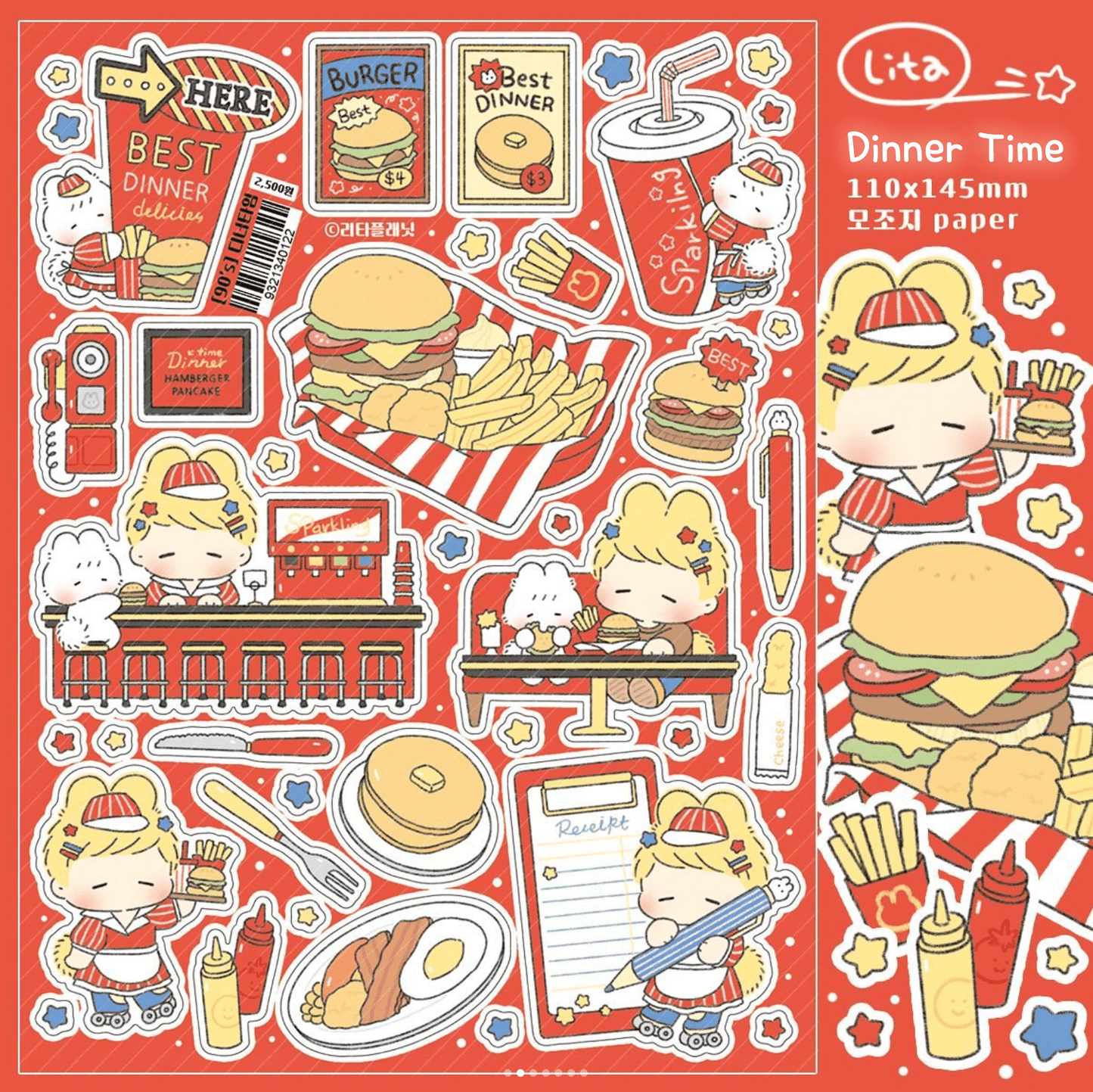 [LT58] Lita Planet 90's Sticker Pack (Packs/Singles) - Lita Planet_LT58S3 - Dinner Time_korean_sticker_stationery