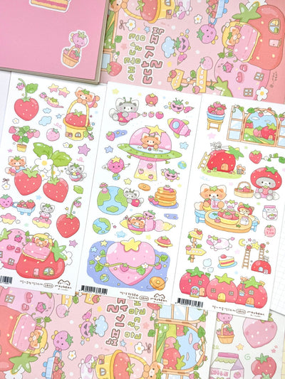 [MB02] Maybean 'Sweet & Tart Strawberry' Sticker Sheet Pack (Single/Pack) - Maybean_MB02 - Pack_korean_sticker_stationery