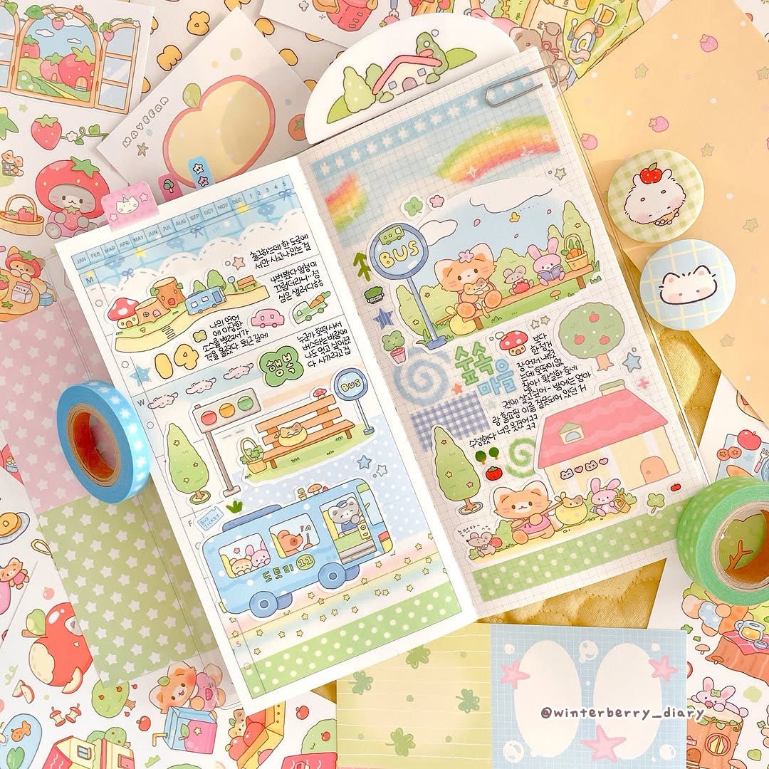 [MB03] Maybean 'Forest Village' Sticker Sheet Pack (Single/Pack) - Maybean_MB03S3 - Forest Picnic_korean_sticker_stationery