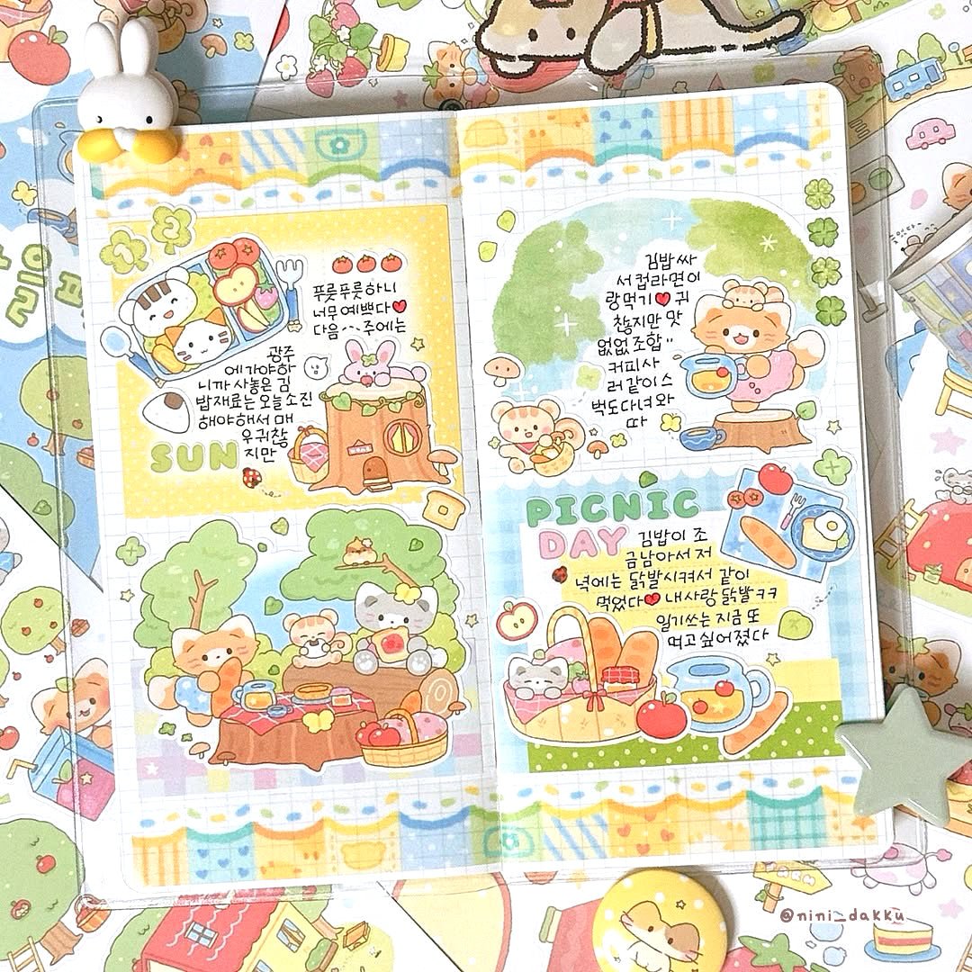 [MB03] Maybean 'Forest Village' Sticker Sheet Pack (Single/Pack) - Maybean_MB03S3 - Forest Picnic_korean_sticker_stationery