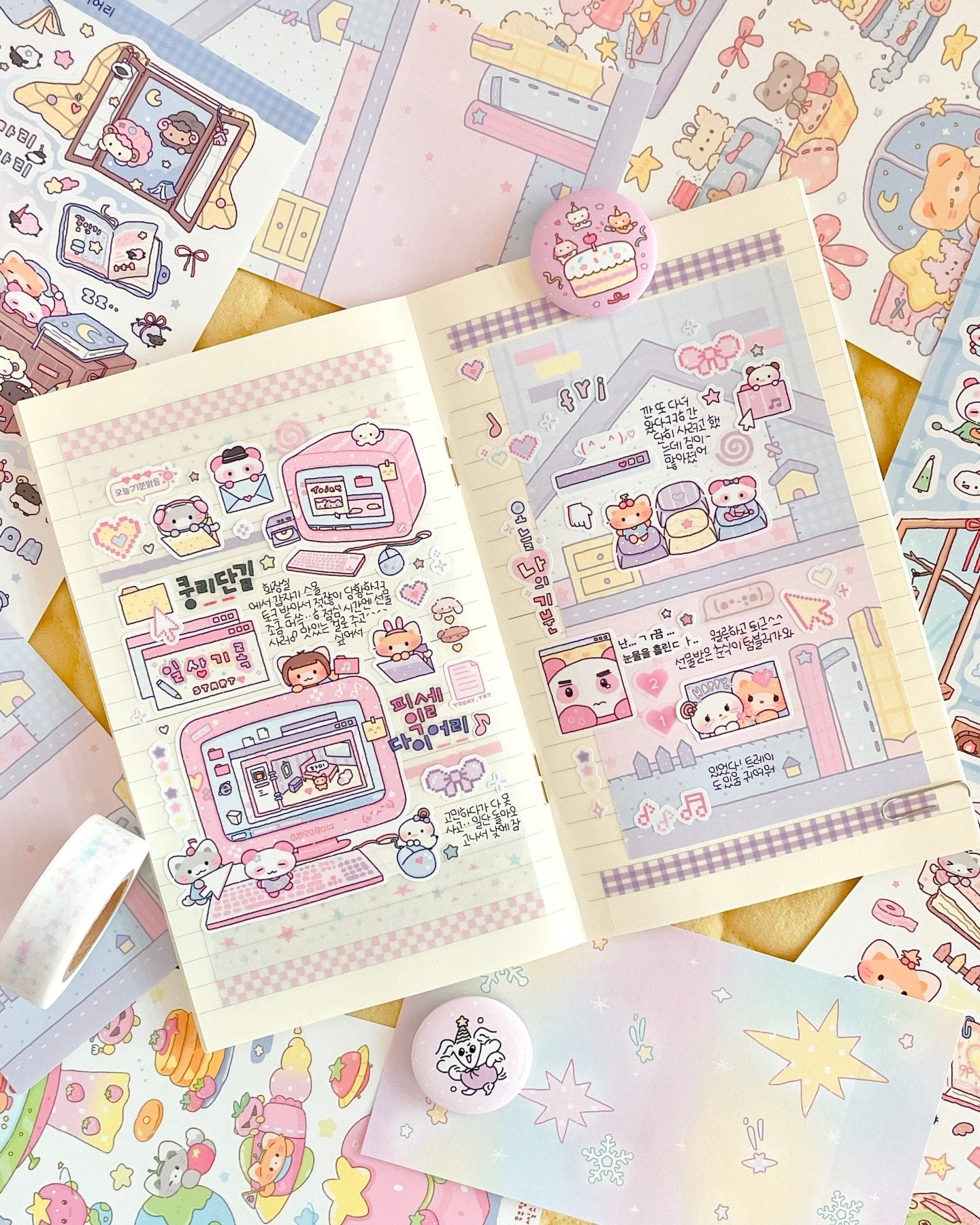 [MB24] NEW Maybean 'Making a Record of Today' Sticker Sheet Pack (Single/Pack) - Maybean_MB24S3 - Cozy Dream Diary (Blue)_korean_sticker_stationery