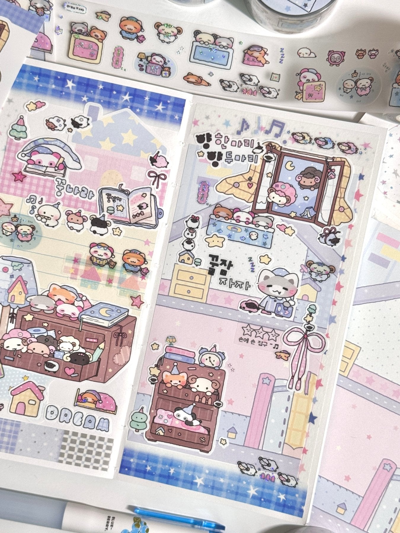 [MB24] NEW Maybean 'Making a Record of Today' Sticker Sheet Pack (Single/Pack) - Maybean_MB24S3 - Cozy Dream Diary (Blue)_korean_sticker_stationery