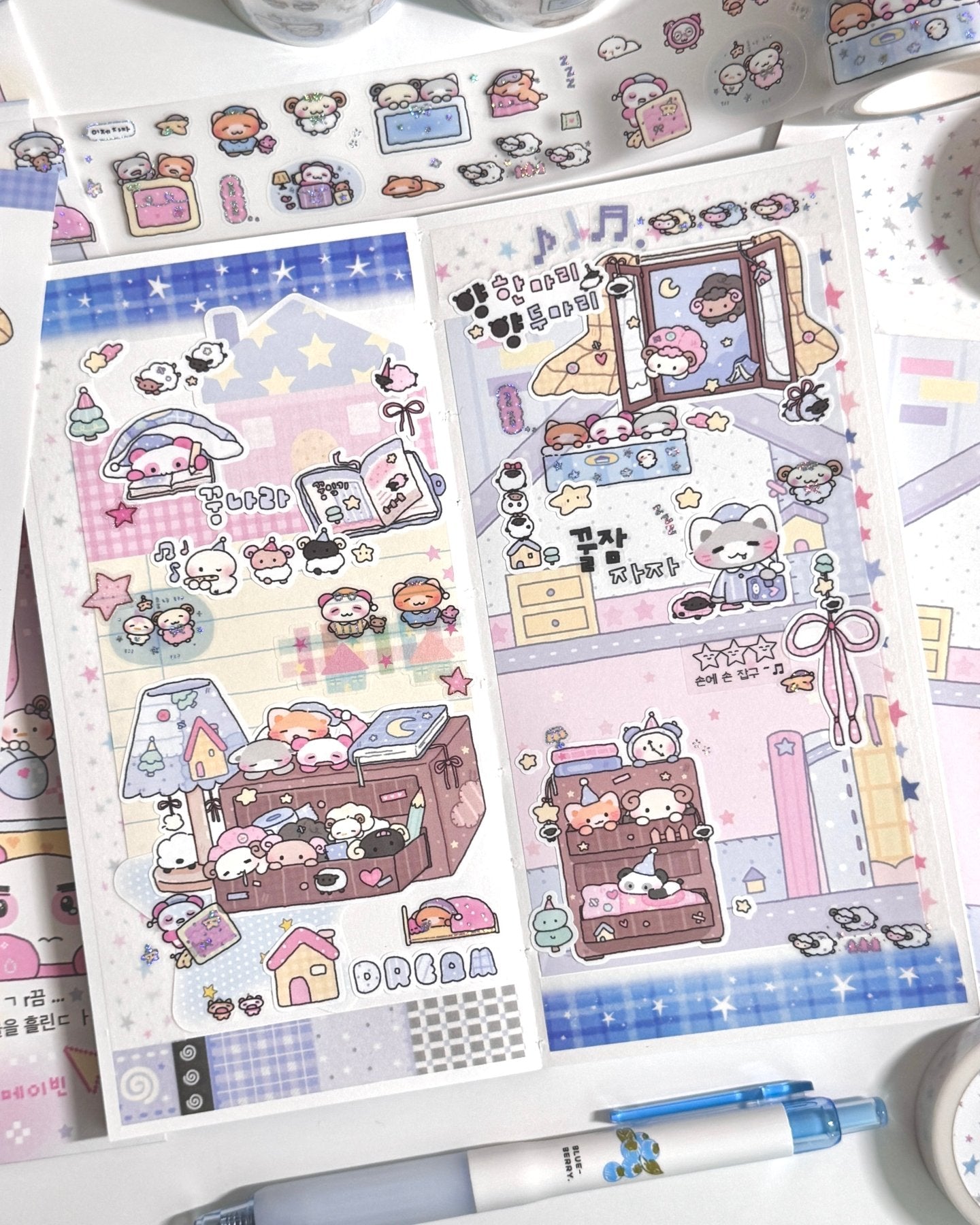 [MB24] NEW Maybean 'Making a Record of Today' Sticker Sheet Pack (Single/Pack) - Maybean_MB24S3 - Cozy Dream Diary (Blue)_korean_sticker_stationery