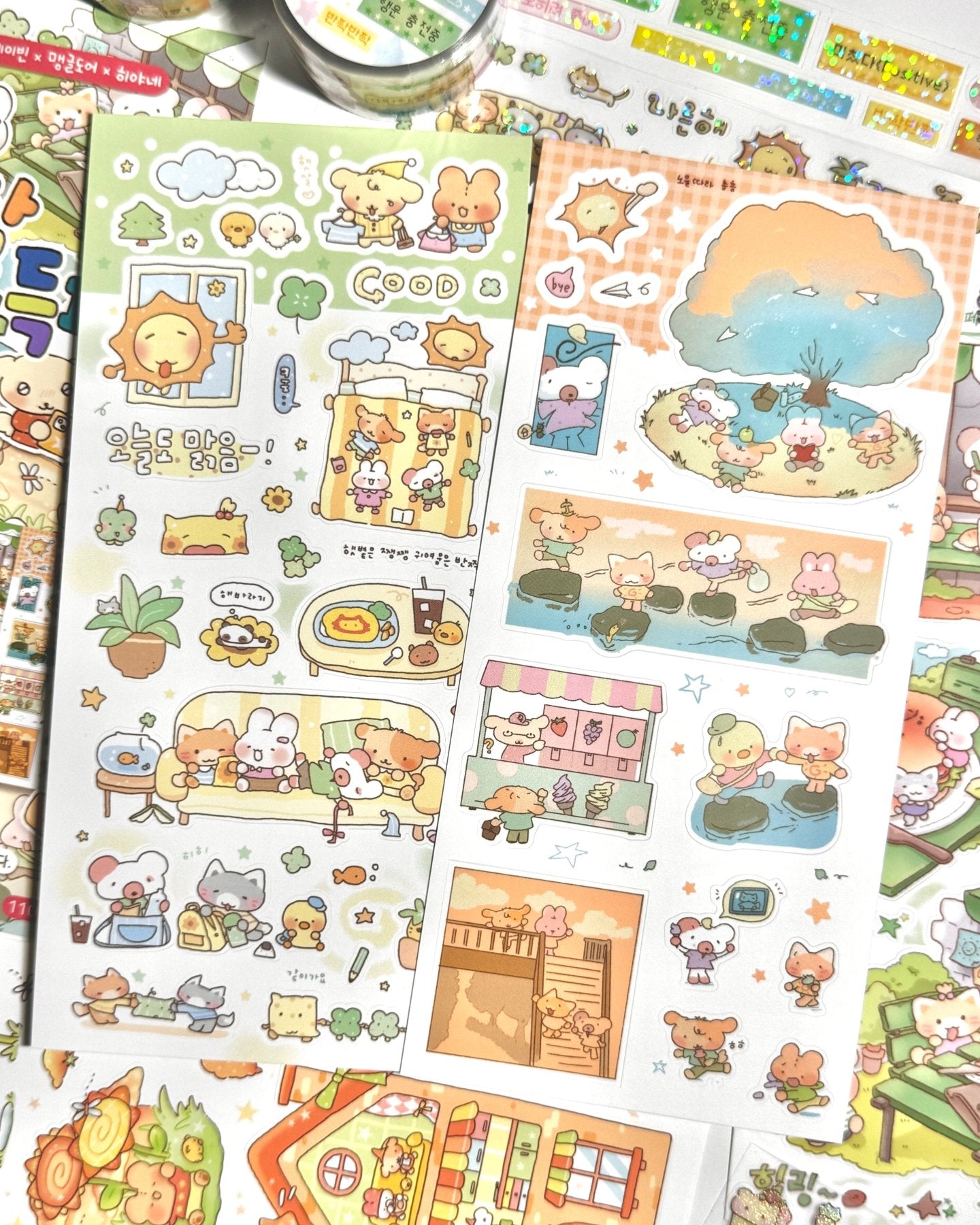[MB34] NEW Maybean x DingulDaengul x Mangledoor x Heeyane Collaboration 'Sunshine-Filled' Sticker Pack -Maybean__korean_sticker_stationery