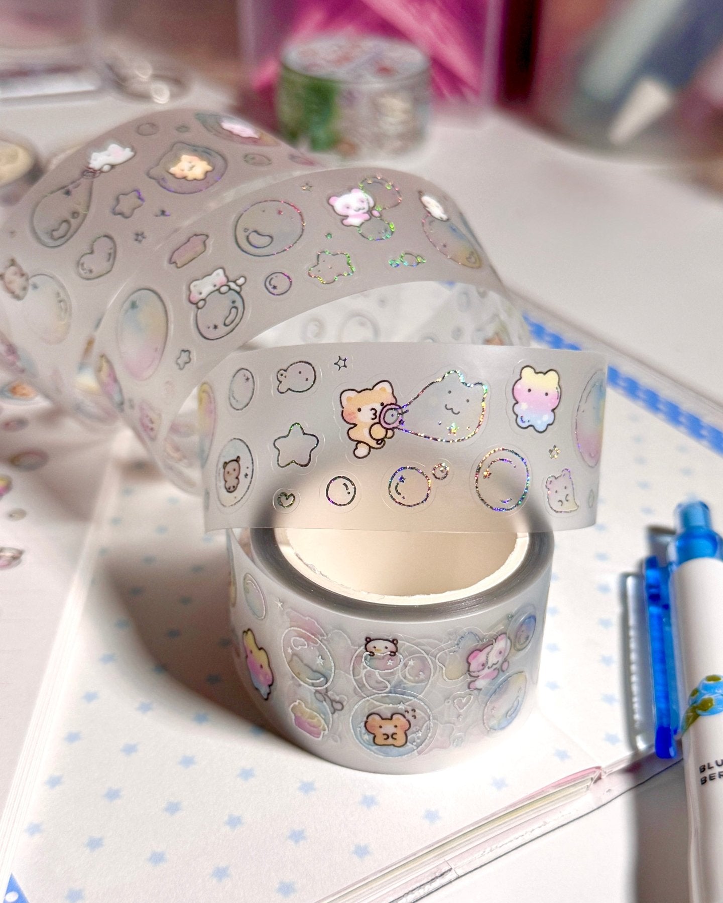 [MB35] NEW Maybean '3D Foil Kiss-Cut Masking Tape' (options) -Maybean_MB35S3 - Bubble Bubble_korean_sticker_stationery