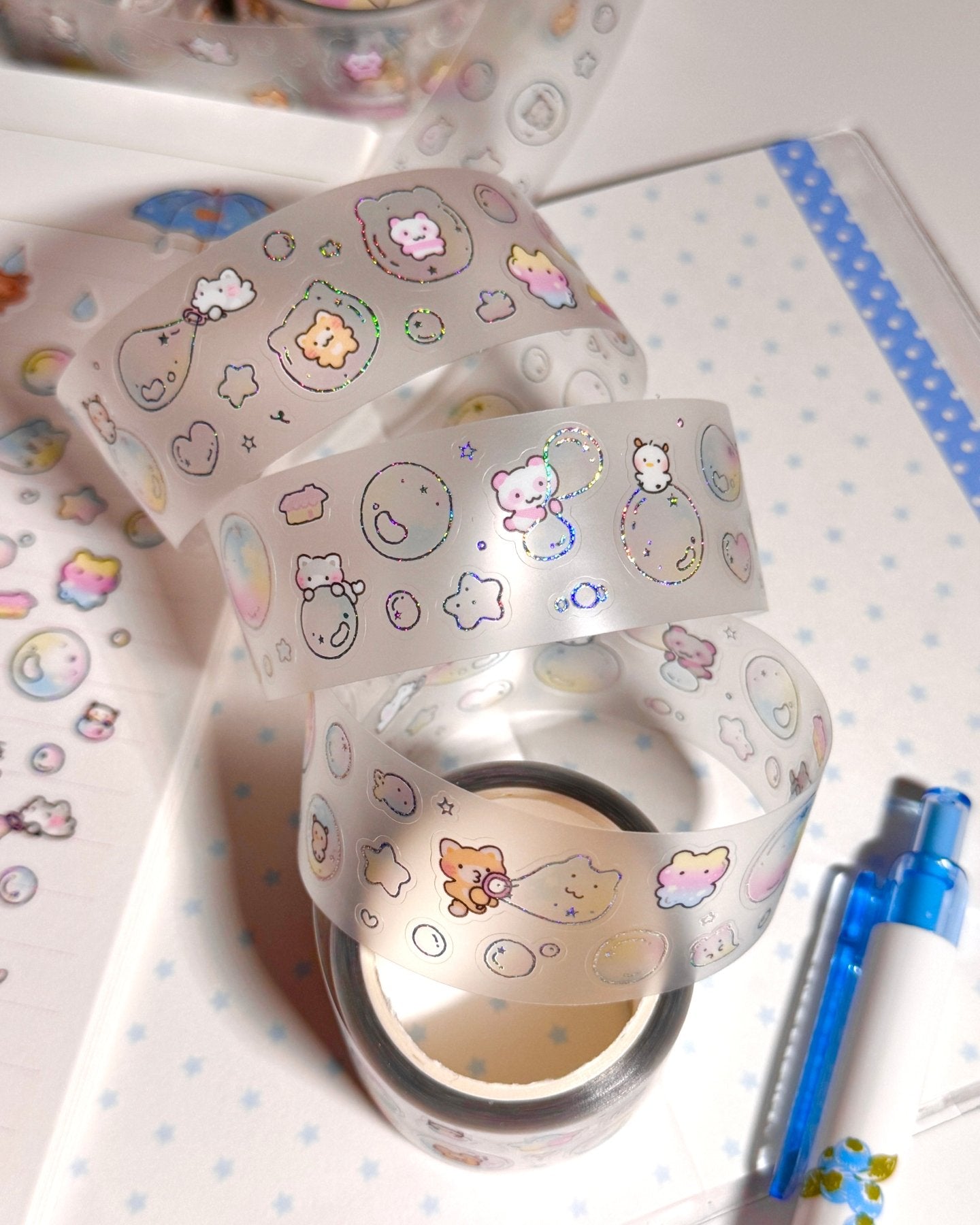 [MB35] NEW Maybean '3D Foil Kiss-Cut Masking Tape' (options) -Maybean_MB35S2 - Choco Pen Doodles_korean_sticker_stationery