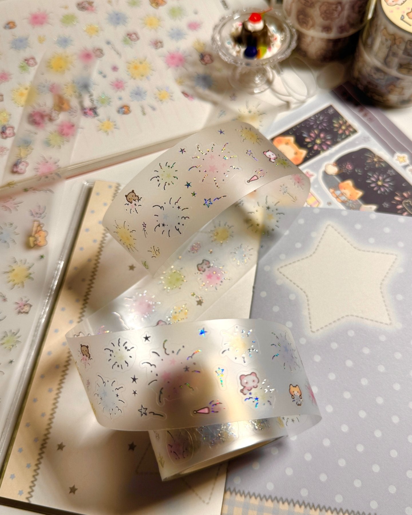 [MB35] NEW Maybean '3D Foil Kiss-Cut Masking Tape' (options) -Maybean_MB35S4 - Star Fireworks_korean_sticker_stationery