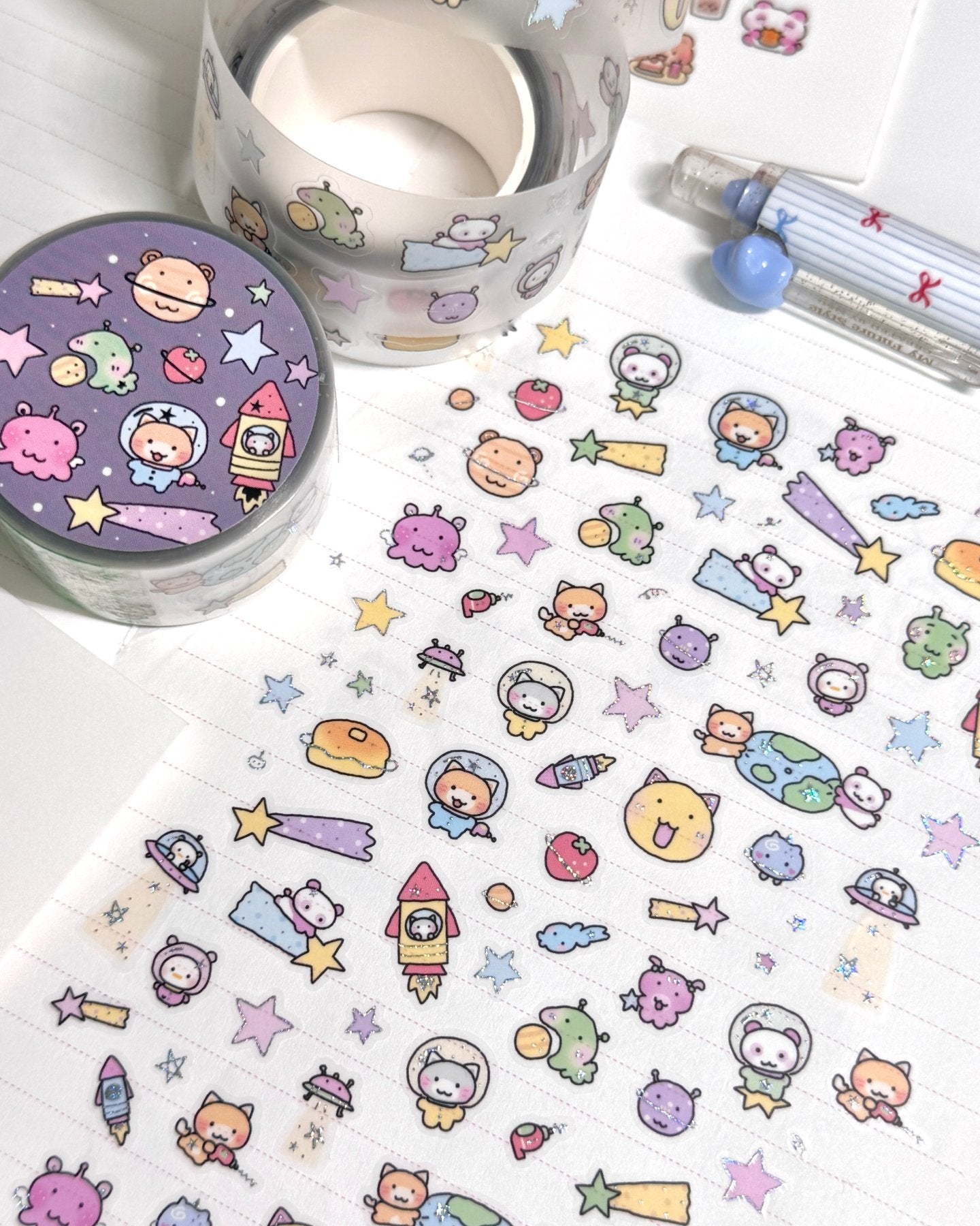[MB36] NEW Maybean '3D Foil Kiss-Cut Masking Tape' (options) -Maybean_MB36S1 - Tiny Bears_korean_sticker_stationery