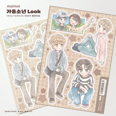 [MM112] NEW Maimoi 'Fall Boy/Girl' Sticker Sheet (options) - Maimoi_MM112S1 - Boy_korean_sticker_stationery