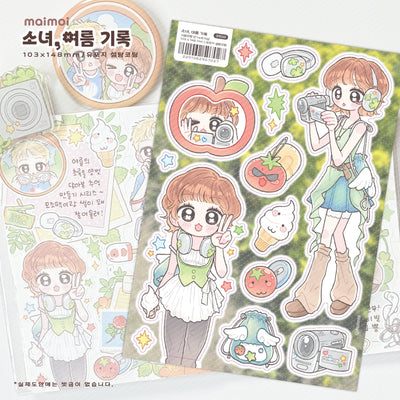 [MM115] NEW Maimoi 'Summer Records Boy/Girl' Sticker Sheet (options) - Maimoi_MM115S2 - Girl_korean_sticker_stationery
