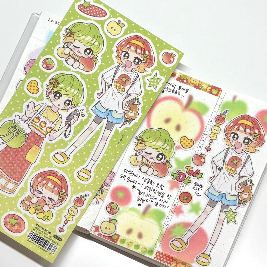 [MM121] NEW Maimoi 'Green Apple and Tomato' Sticker Sheet - Maimoi__korean_sticker_stationery