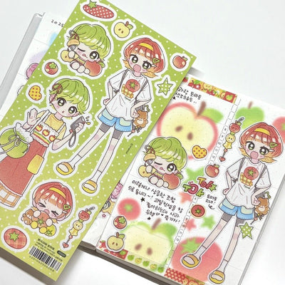[MM121] NEW Maimoi 'Green Apple and Tomato' Sticker Sheet - Maimoi__korean_sticker_stationery