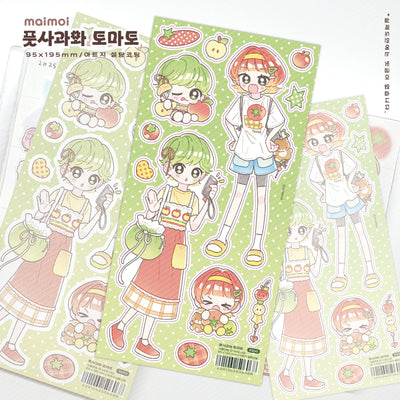 [MM121] NEW Maimoi 'Green Apple and Tomato' Sticker Sheet - Maimoi__korean_sticker_stationery