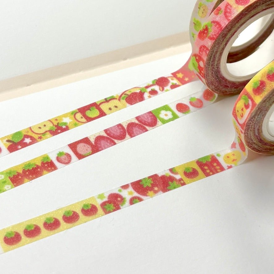 [MM125] NEW Maimoi 'Waggle Waggle' Sugar Glitter Masking Tape (options) - Maimoi_MM125S1 - Apple_korean_sticker_stationery