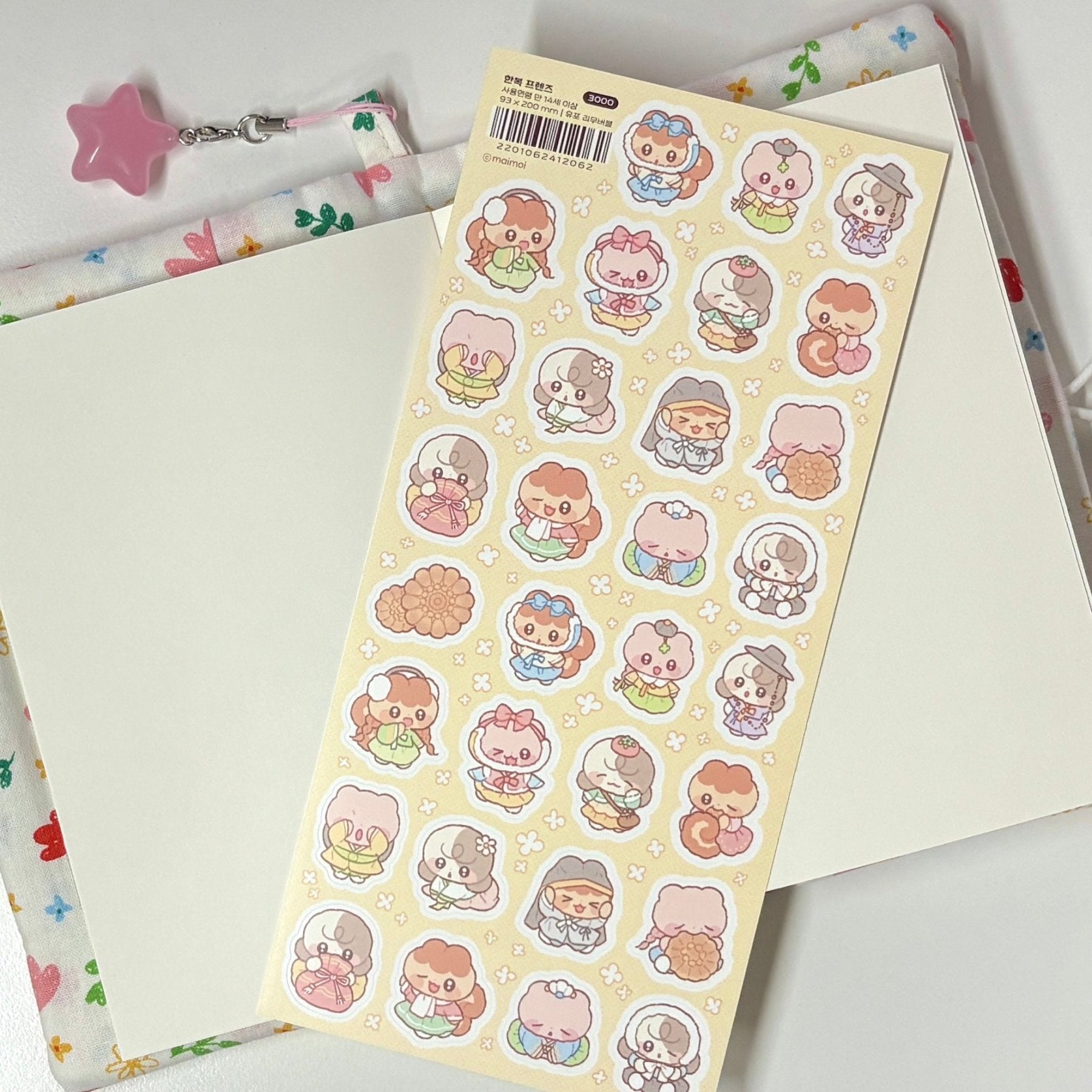 [MM71] Maimoi 'Hanbok Friends' Removable Sticker Sheet - Maimoi__korean_sticker_stationery