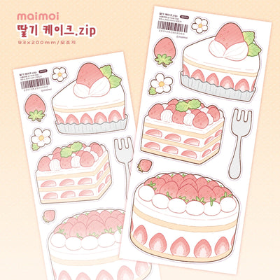 [MM72] Maimoi 'Strawberry Cake.zip' Sticker Sheet - Maimoi__korean_sticker_stationery