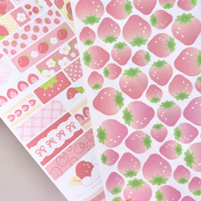 [MM73] Maimoi 'Sugar Sprinkled Strawberry Pieces' Matte Pearl Sticker Sheet - Maimoi__korean_sticker_stationery
