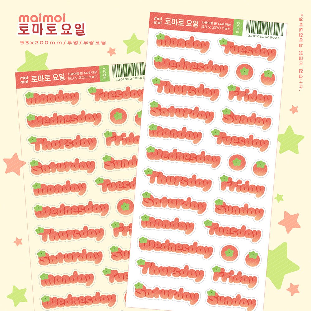 [MM85] Maimoi 'Tomato Day/Number' Sticker Sheet (options) - Maimoi_MM85S1 - Tomato Day_korean_sticker_stationery