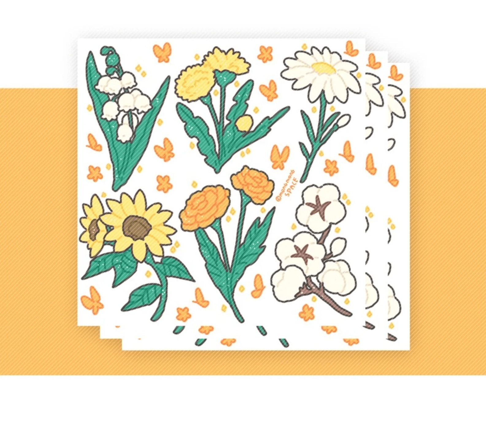 [MO22] Mong Mong Space Yellow Flowers Self - cut Sticker Pack - Mong Mong Space__korean_sticker_stationery