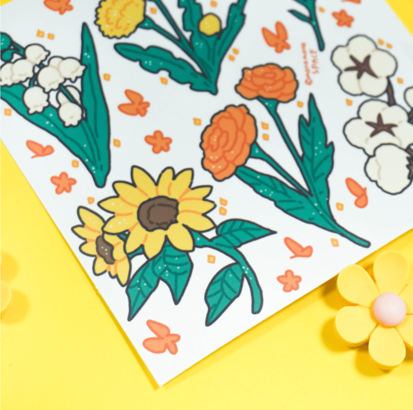[MO22] Mong Mong Space Yellow Flowers Self - cut Sticker Pack - Mong Mong Space__korean_sticker_stationery