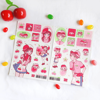 [MX72] Maxxie Club Cherry Jelly Factory Sticker Sheets (options) - Maxxie Club_MX72S1 - Cherry (Pigtail)_korean_sticker_stationery