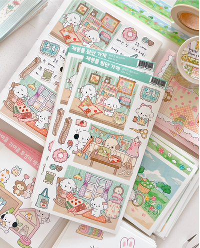 [MZ19] NEW Mummuz 'Sewing Machine Fabric Store' Sticker Sheet - Mummuz__korean_sticker_stationery