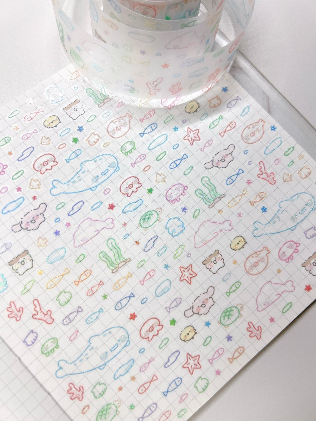 [NN12] NEW Nyung Nyung Shop 'Galaxy/Ocean Friends' Kisscut Masking Tape (options) -Nyung Nyung Shop_NN12S2 - Ocean Friends_korean_sticker_stationery