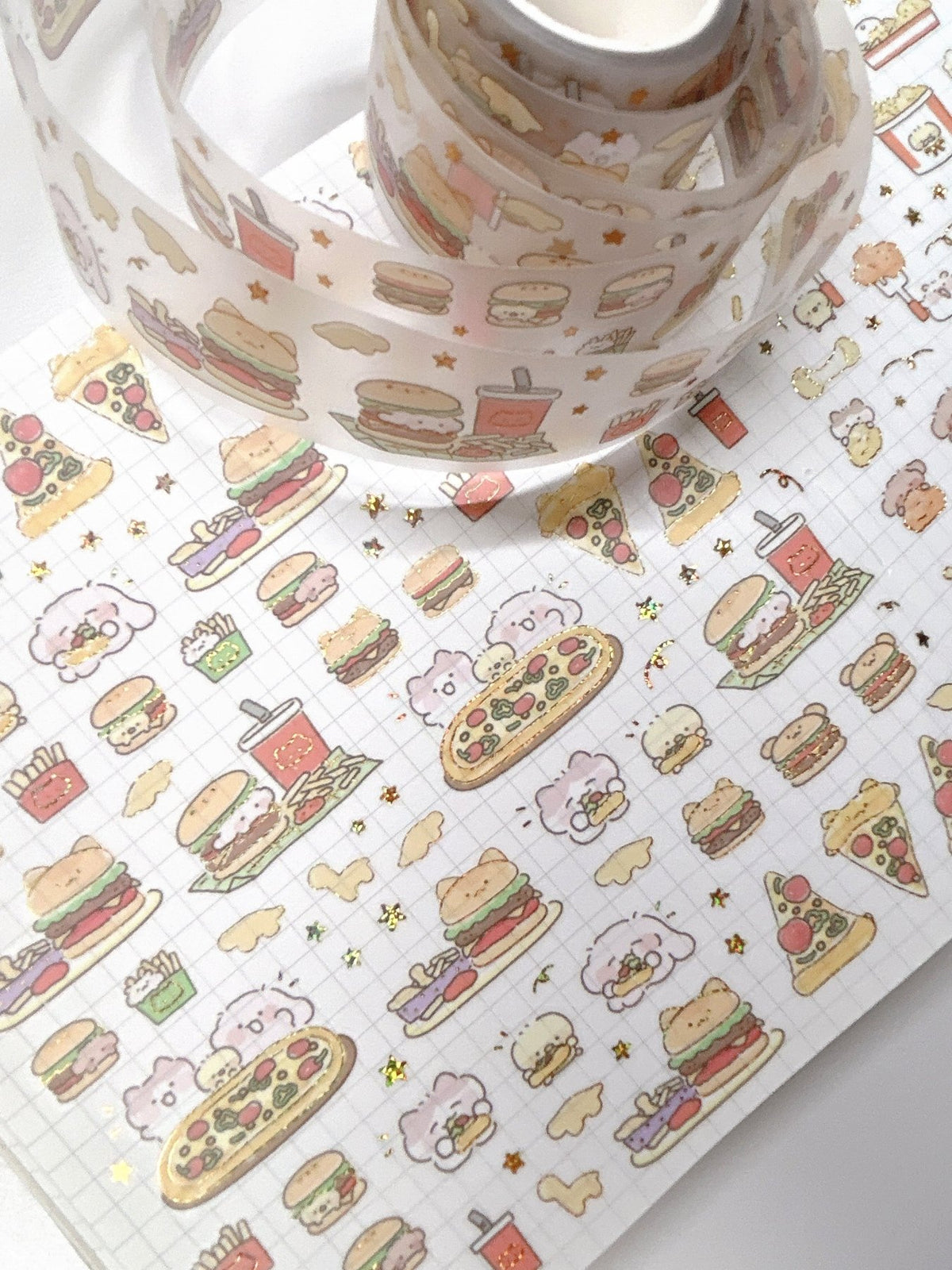 [NN15] NEW Nyung Nyung Shop 'Seoul Illustration Fair Release 2' Kisscut Masking Tapes (options) -Nyung Nyung Shop_NN15S3 - Burger & Pizza_korean_sticker_stationery