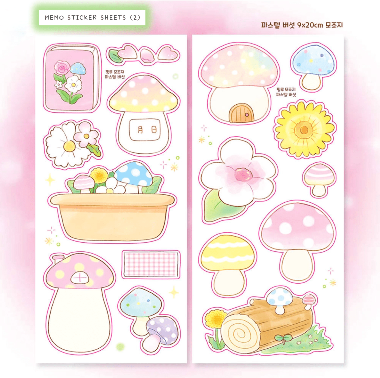 [PK18] Pinkrue Spring & Mushroom Sticker Pack (Singles/Pack) - Pinkrue_PK18S5 - Memo Sticker Sheet (2)_korean_sticker_stationery