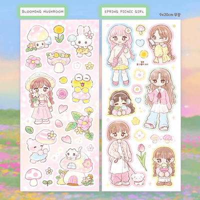 [PK18] Pinkrue Spring & Mushroom Sticker Pack (Singles/Pack) - Pinkrue_PK18S1 - Blooming Mushroom_korean_sticker_stationery