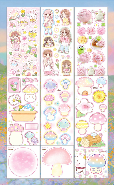 [PK18] Pinkrue Spring & Mushroom Sticker Pack (Singles/Pack) - Pinkrue_PK18 - Pack_korean_sticker_stationery