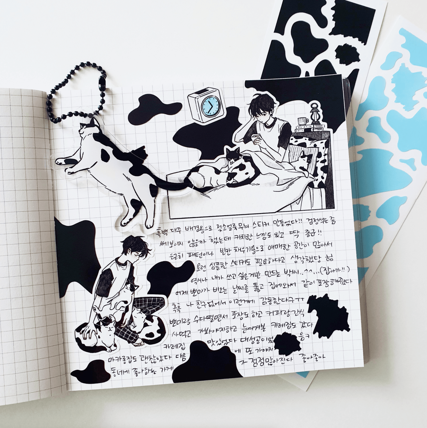 [PN01] Parknyam Cow Patterns Sticker Sheet (Black/Blue) - Parknyam_PN01S1 - Black_korean_sticker_stationery
