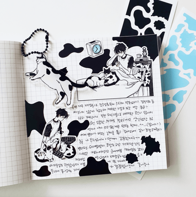 [PN01] Parknyam Cow Patterns Sticker Sheet (Black/Blue) - Parknyam_PN01S1 - Black_korean_sticker_stationery