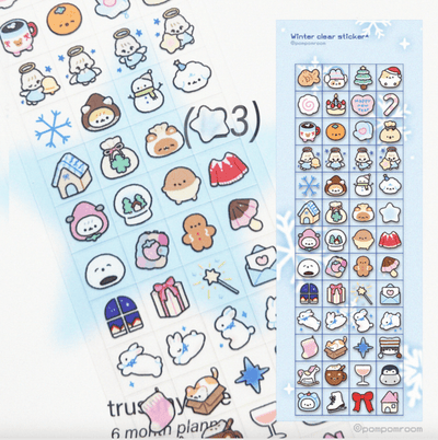 [PP25] NEW Pompomroom 'Winter Square' Clear Sticker Sheet - Pompomroom__korean_sticker_stationery