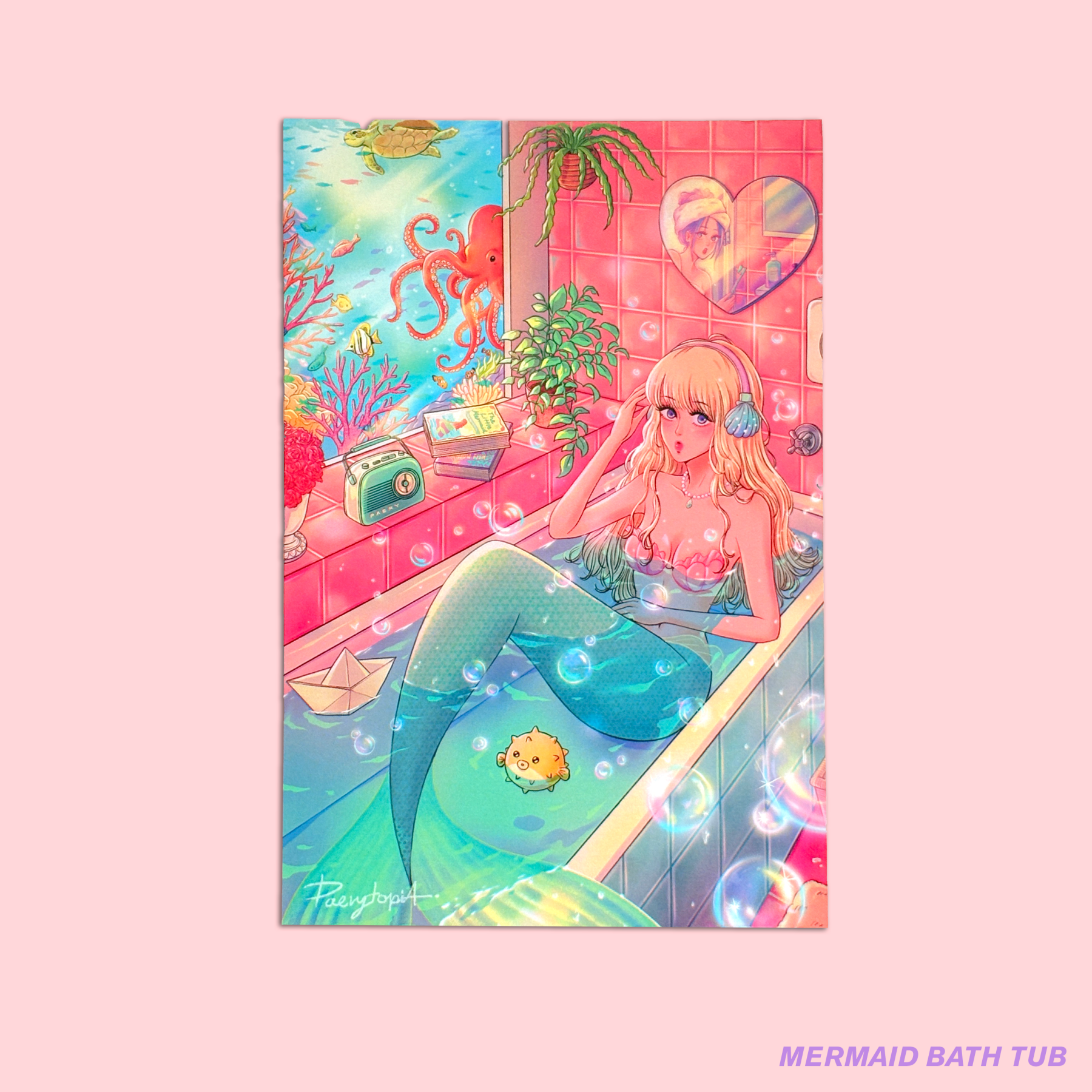 [PT01] Paerytopia Postcards (options) - Paerytopia_PT01S10 - Mermaid Bath Tub_korean_sticker_stationery